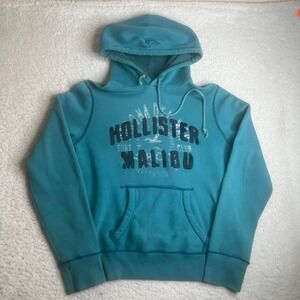Y2K hollister men's teal embroidered surfer hoodie thermal hood heavy vintage L